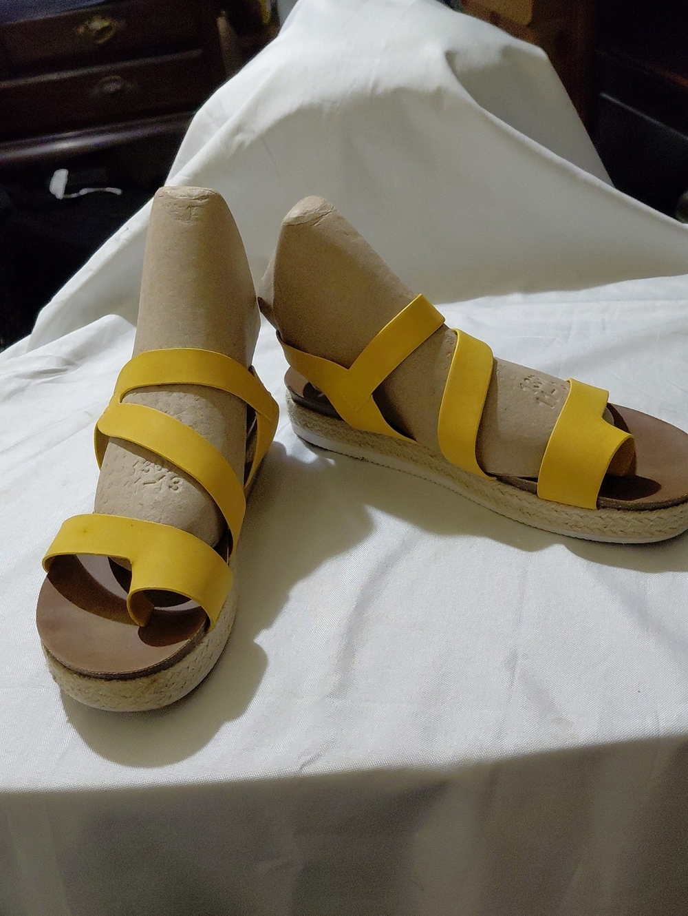 Ladies Yellow Strappy Espadrille Platform Sandals